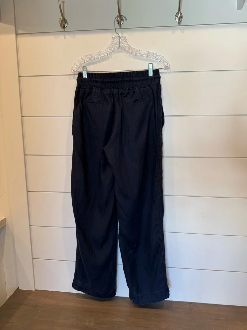 Quince Navy Blue 100% European Linen Wide Leg Drawstring Pants Womens Small
